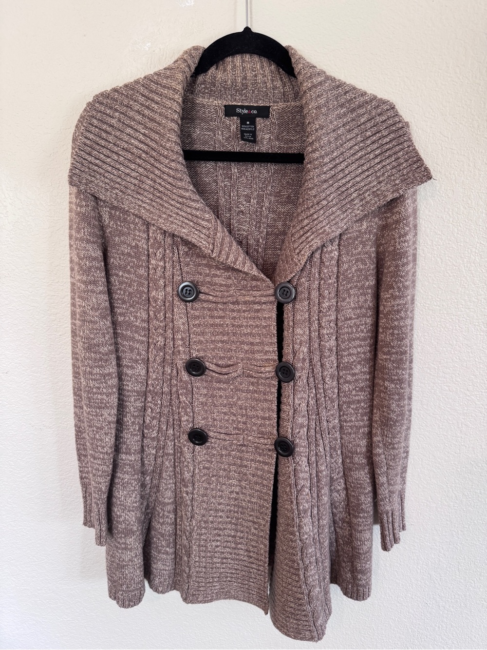 Style & Co. Taupe Knit Double-Breasted Cardigan